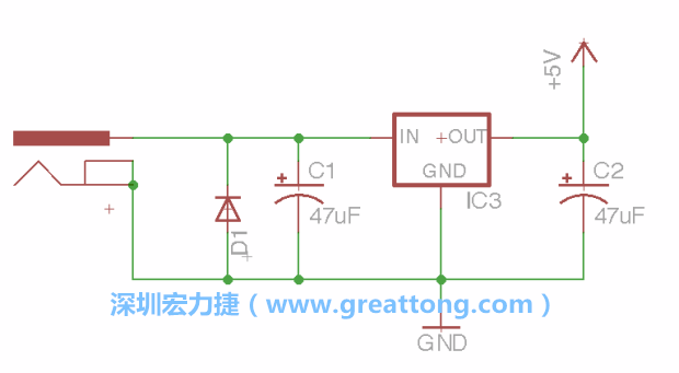 新增RBBB→Power_Jack，將它放在電壓調(diào)整器的輸入端旁邊。
